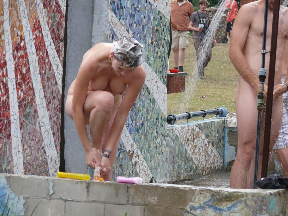 Community naked nude showering type